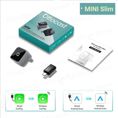 OTTOCAST Mini Slim Cube Wireless CarPlay Android Auto Adapter 2 in 1 USB AI Car Accessories