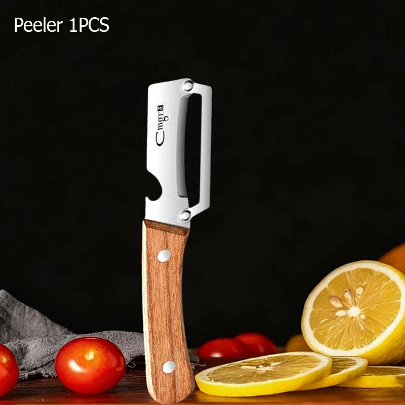 WXCOO Stainless Steel Fruit Peeler Wooden Handle Paring Knife Planer Sugarcane Household Thick Fruits Vegetables Scraping Tools