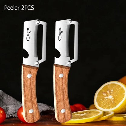 WXCOO Stainless Steel Fruit Peeler Wooden Handle Paring Knife Planer Sugarcane Household Thick Fruits Vegetables Scraping Tools