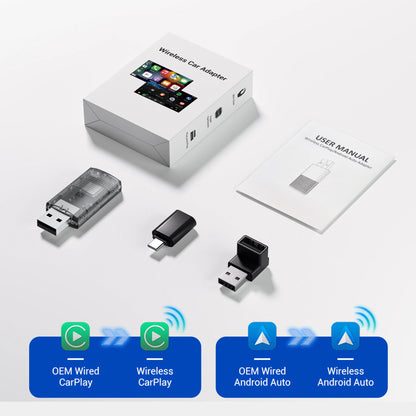 OTTOCAST Mini Slim Cube Wireless CarPlay Android Auto Adapter 2 in 1 USB AI Car Accessories
