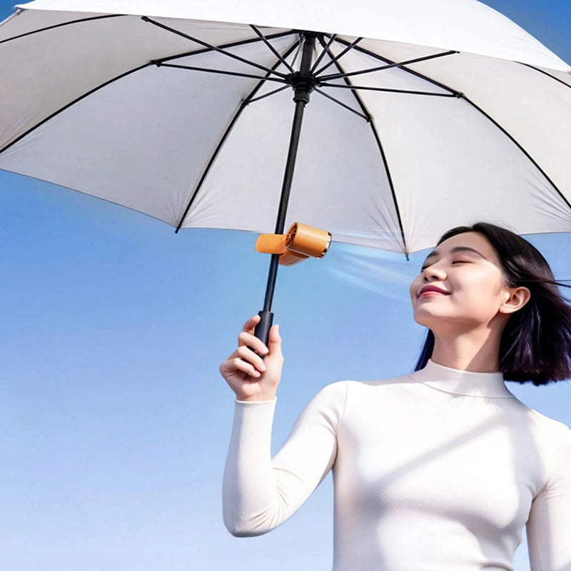 Portable Handheld Fan with Clip Umbrella Holder Function - Compact Personal Cooling Fan for On-the-Go Relief Silicone anti-slip