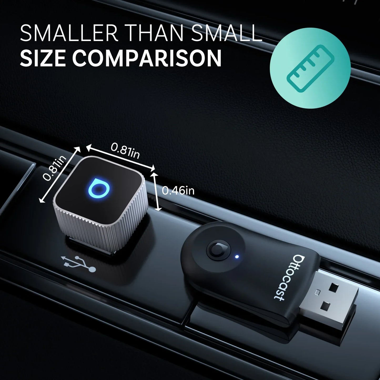 OTTOCAST Mini Slim Cube Wireless CarPlay Android Auto Adapter 2 in 1 USB AI Car Accessories