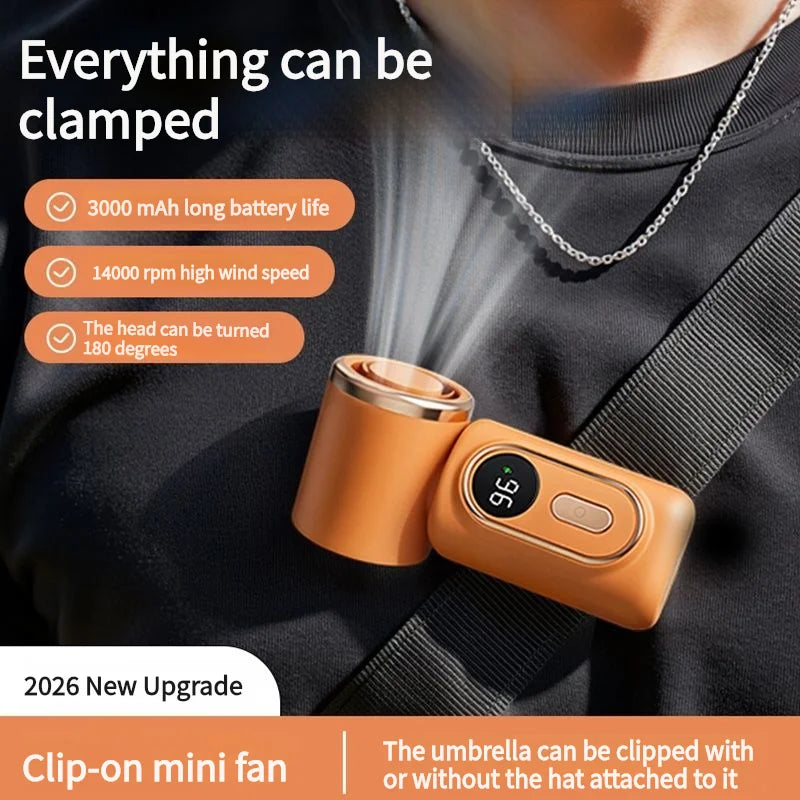 Portable Handheld Fan with Clip Umbrella Holder Function - Compact Personal Cooling Fan for On-the-Go Relief Silicone anti-slip